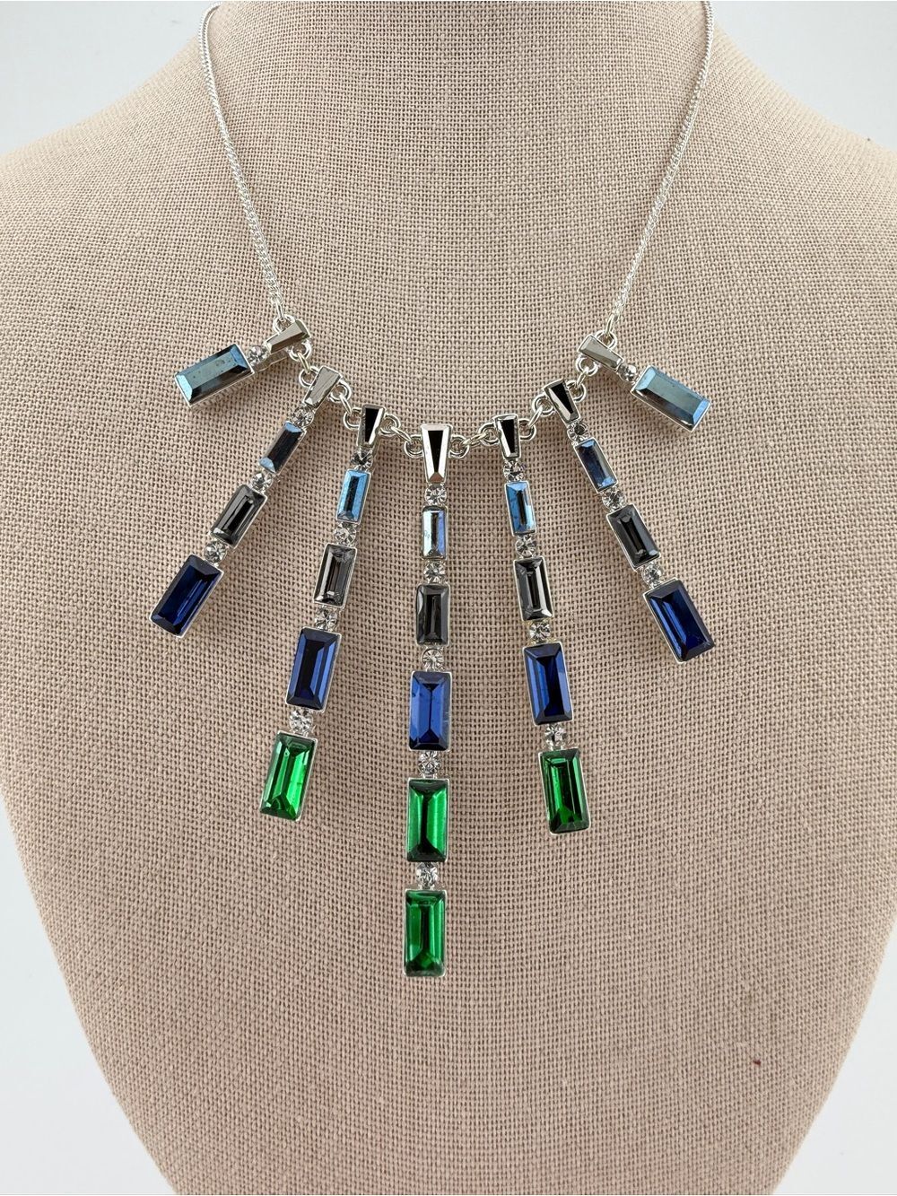 Multi-Color Crystal Drop Necklace — Silver Tone Women’s Jewelry